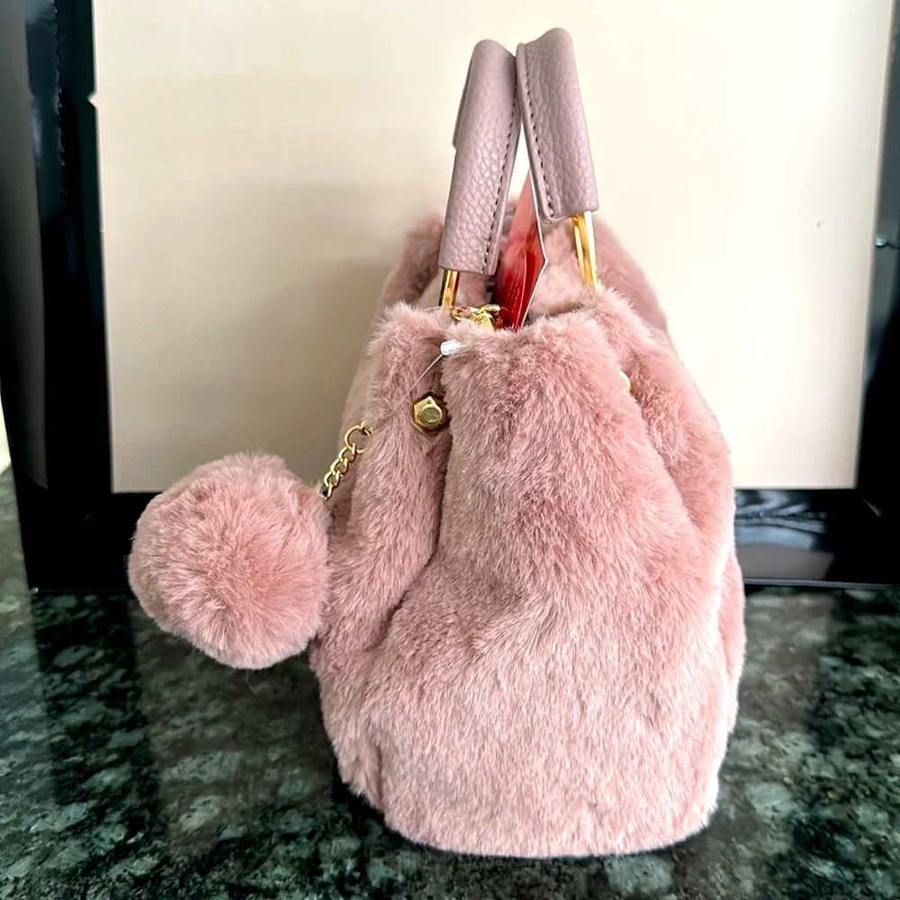 Plush Faux Fur Top-Handle Crossbody Bag - Pink